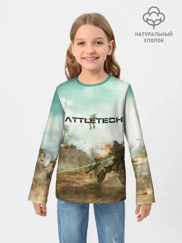 Детский лонгслив с принтом «BattleTech — Битва мехов»