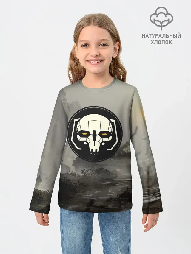 Детский лонгслив с принтом «BattleTech — SkulMech»