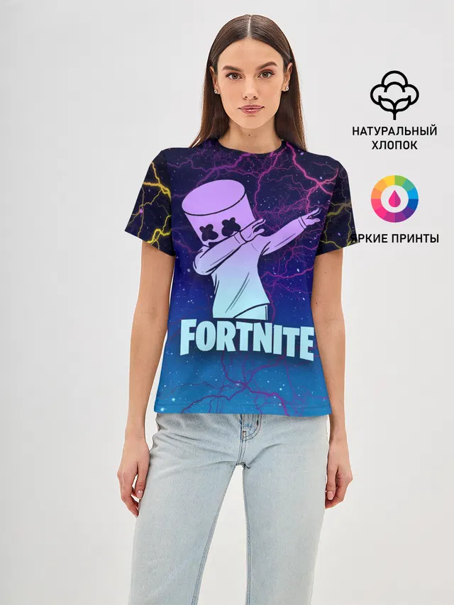 Женская базовая футболка с принтом «Фортнайт — Fortnite,Marshmello»
