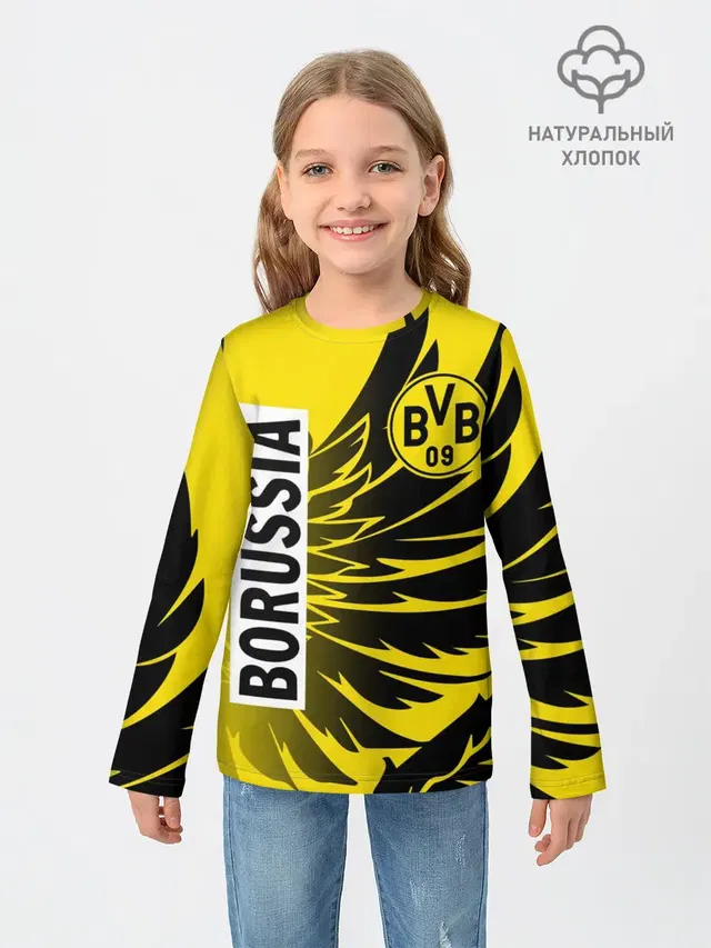 Детский лонгслив с принтом «Wings — ФК БОРУССИЯ — FC BORUSSIA»
