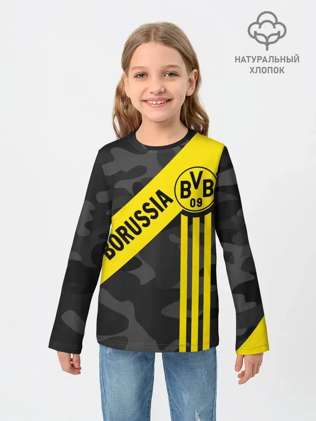 Детский лонгслив с принтом «camouflage — ФК БОРУССИЯ — FC BORUSSIA»
