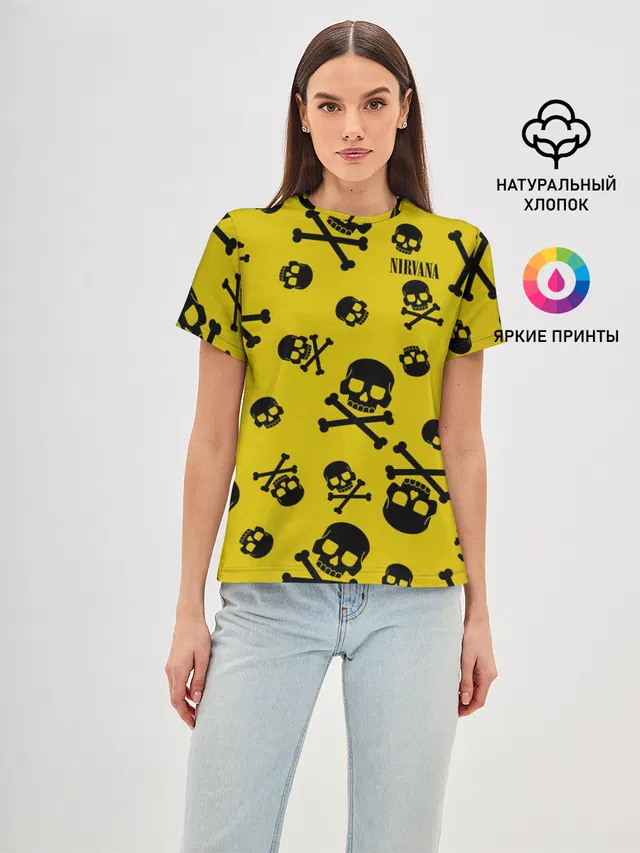 Женская базовая футболка с принтом «Skull and crossbones»