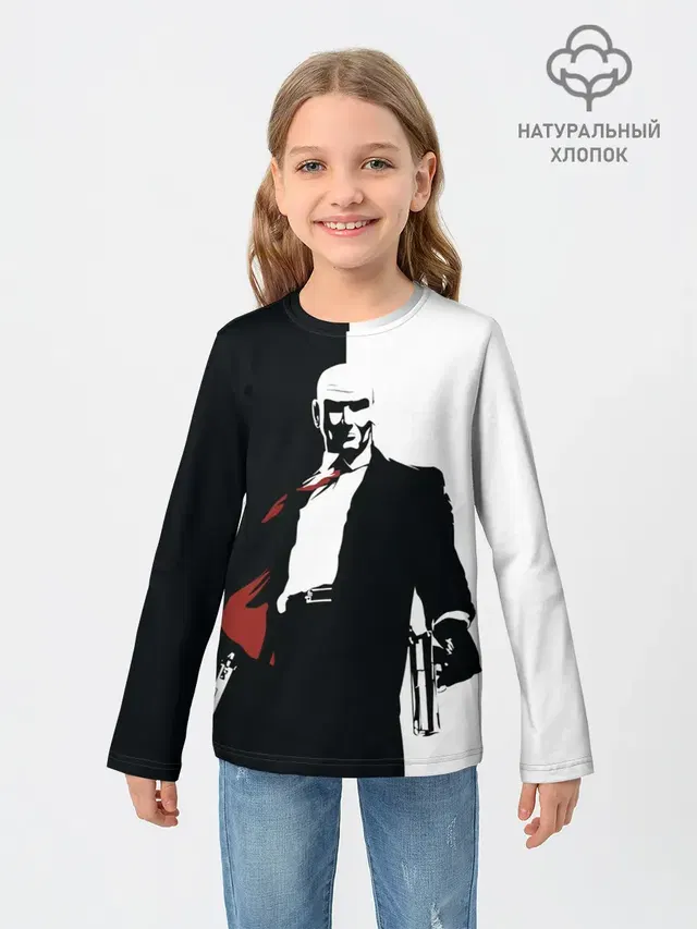 Детский лонгслив с принтом «Hitman BW»