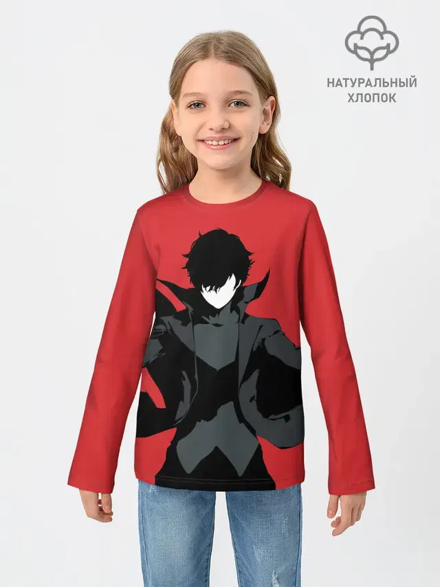 Детский лонгслив с принтом «Persona 5 — Чёрный Рэн»