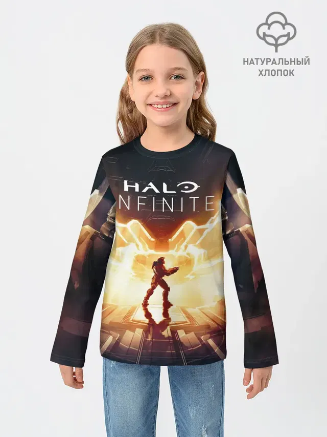Детский лонгслив с принтом «Halo infinite Мастер Чиф»