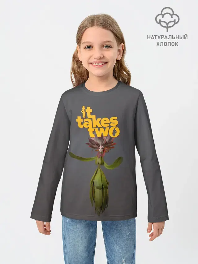 Детский лонгслив с принтом «It takes two — It takes two Joy — Нужны двое Радость»