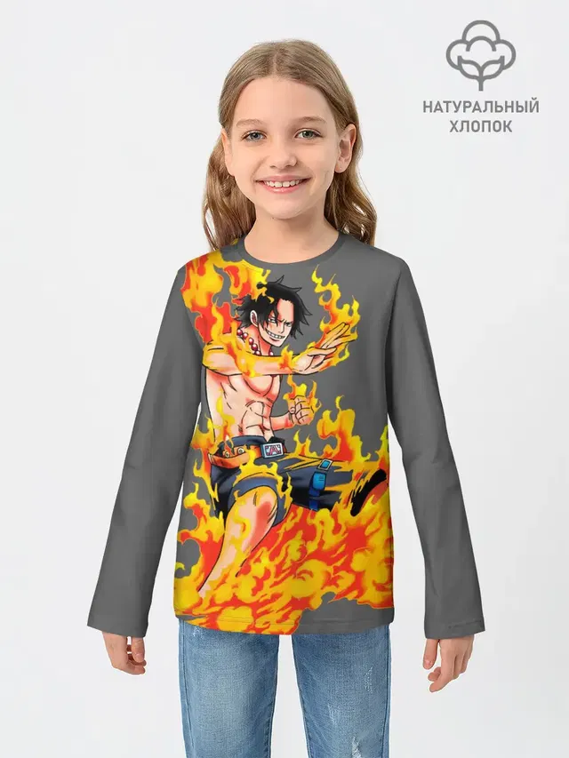 Детский лонгслив с принтом «Ван Пис — Портгас Д Эйс из One Piece»