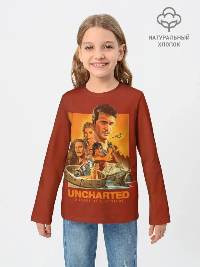 Детский лонгслив с принтом «10 years Uncharted»