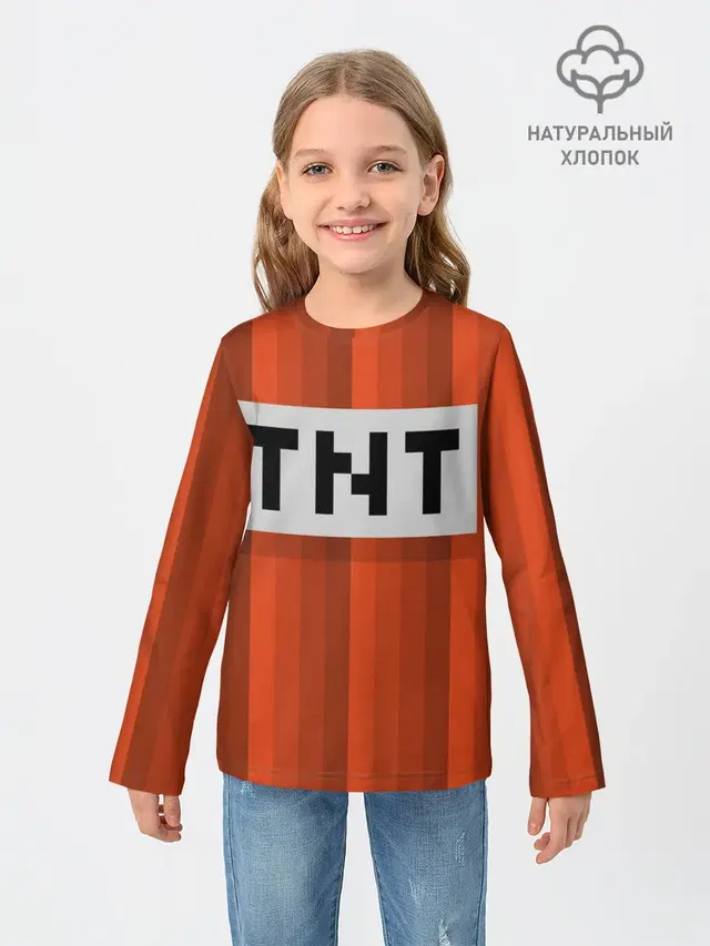 Детский лонгслив с принтом «Майнкрафт — TNT»