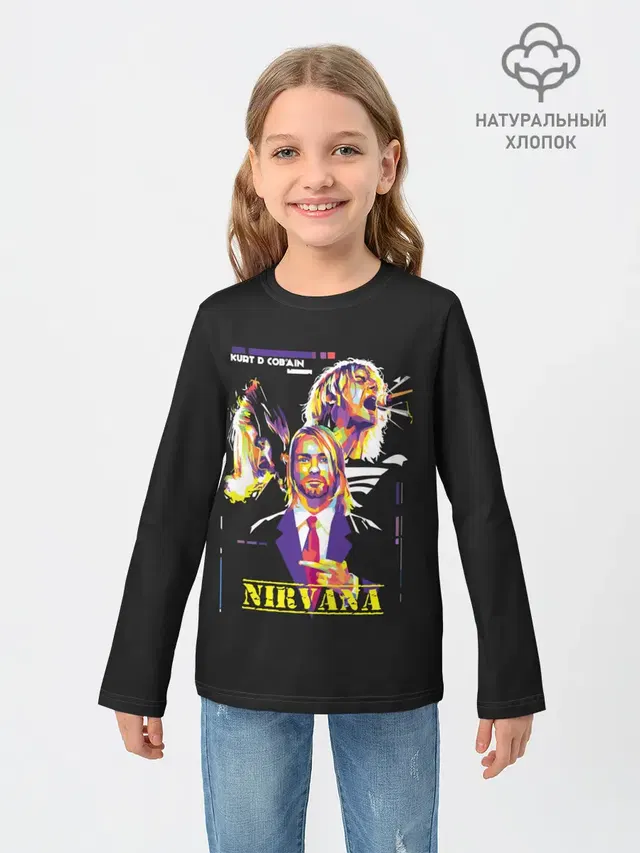 Детский лонгслив с принтом «Nirvana — Kurt Cobain»
