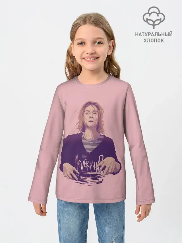 Детский лонгслив с принтом «Kurt Cobain — Курт Невермайнд»