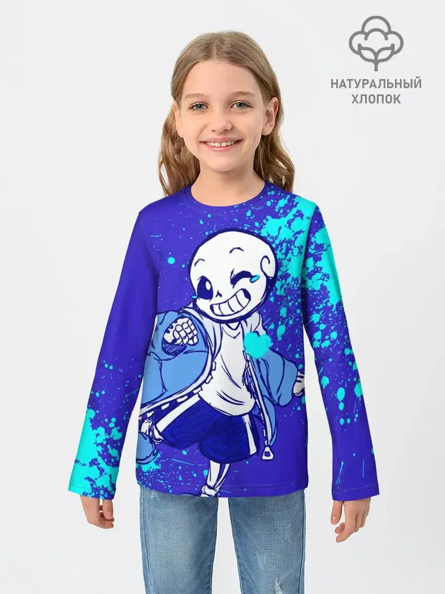 Детский лонгслив с принтом «Skeleton — UNDERTALE SANS BLUE»