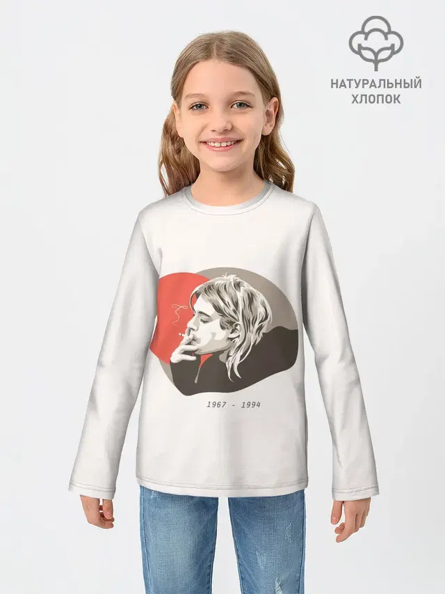 Детский лонгслив с принтом «Kurt Cobain — Арт Курт»