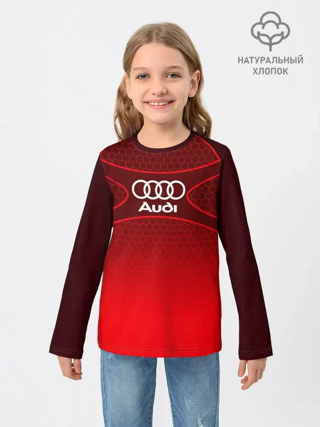 Детский лонгслив с принтом «Audi — AUDI красная сетка»