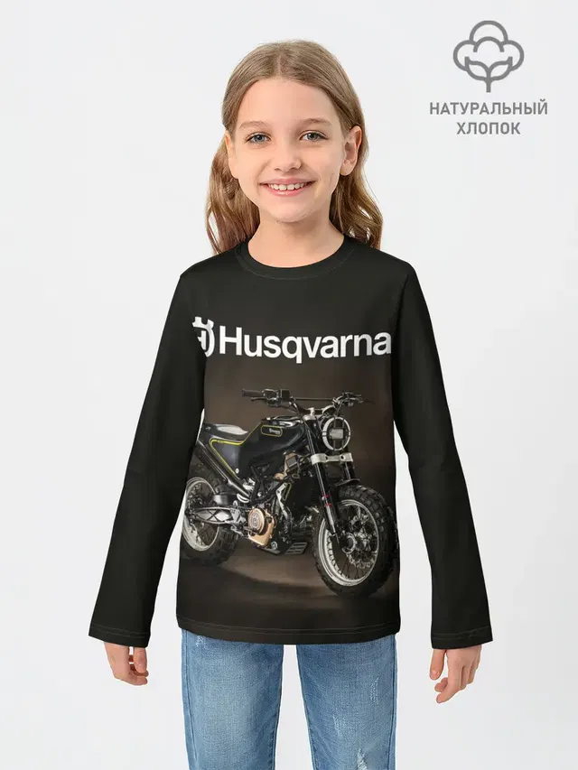 Детский лонгслив с принтом «Разные мотоциклы — HUSQVARNA — ХУСКВАРНА — SPORT»