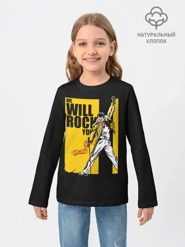 Детский лонгслив с принтом «Queen — We will rock you»