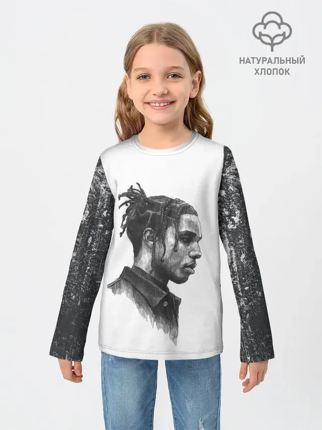 Детский лонгслив с принтом «Зарубежные — ASAP ROCKY — АСАП»