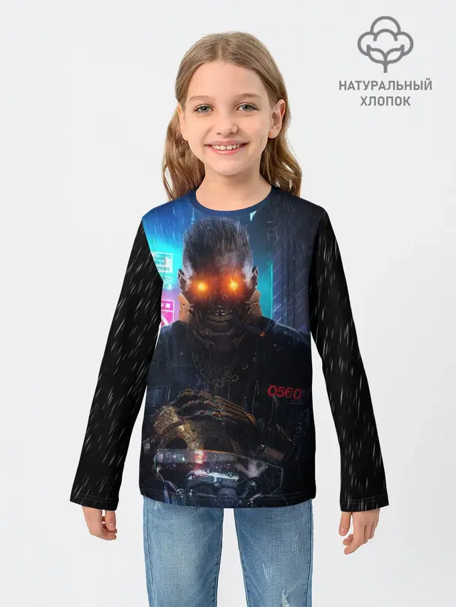 Детский лонгслив с принтом «Cyberpunk 2077 — Maelstrom»