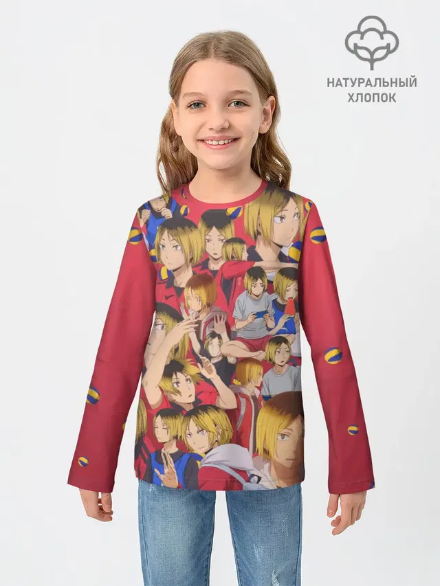 Детский лонгслив с принтом «Хайкью — Kozume Kenma Pattern Color»