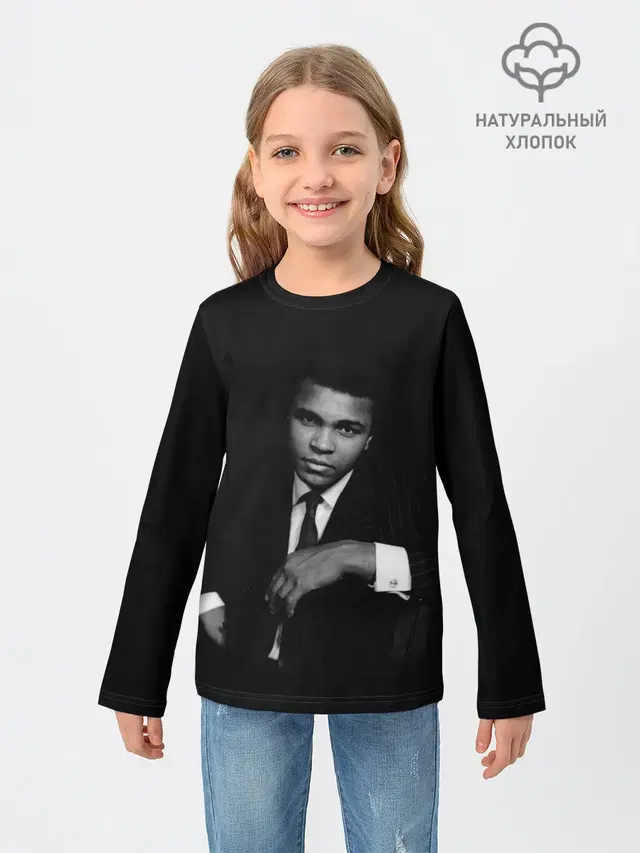 Детский лонгслив с принтом «Мухаммед Али — Мухаммед Али Mohammed Ali»