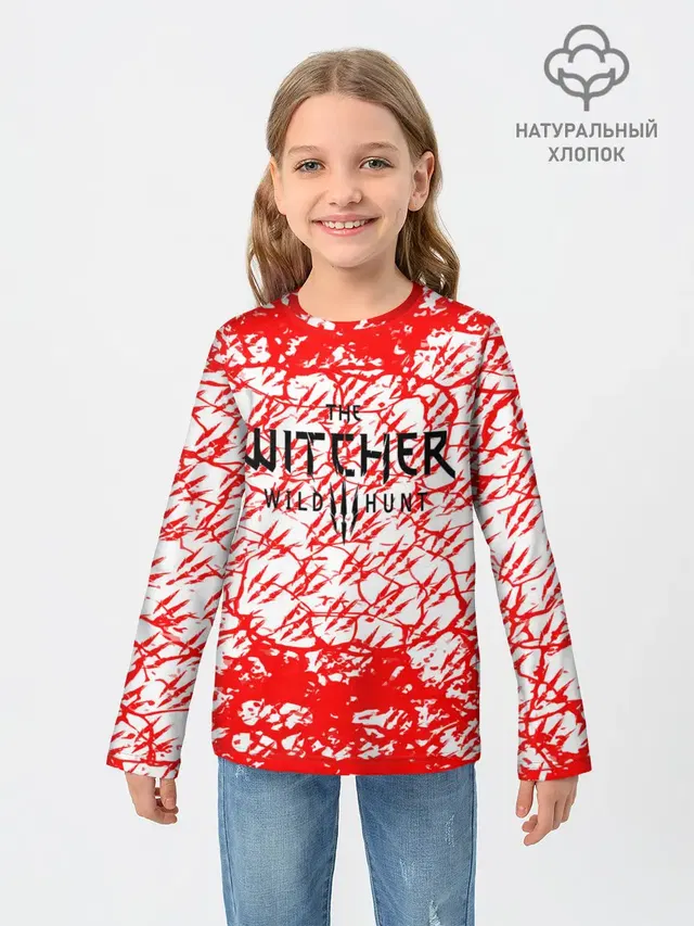 Детский лонгслив с принтом «Red and white texture»