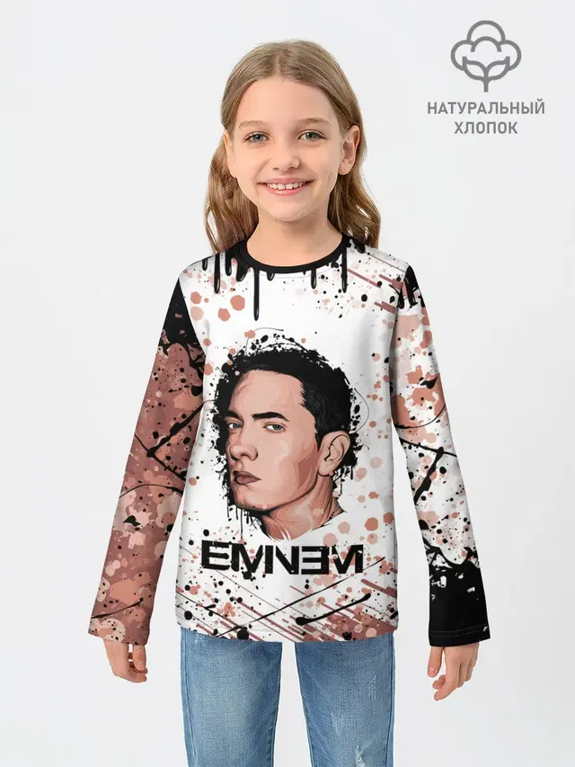 Детский лонгслив с принтом «Eminem — ЭМИНЕМ»