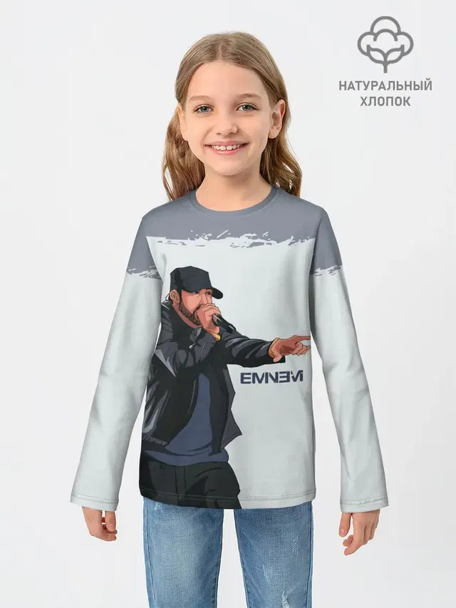 Детский лонгслив с принтом «Eminem — ЭМИНЕМ»