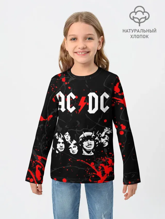Детский лонгслив с принтом «Band members — AC DC HIGHWAY TO HELL»
