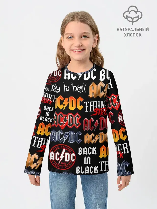 Детский лонгслив с принтом «AC/DC — AC DC LOGOBOMBING»