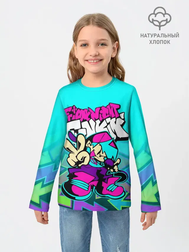 Детский лонгслив с принтом «Friday Night Funkin Акванеон — АКВАНЕОН»