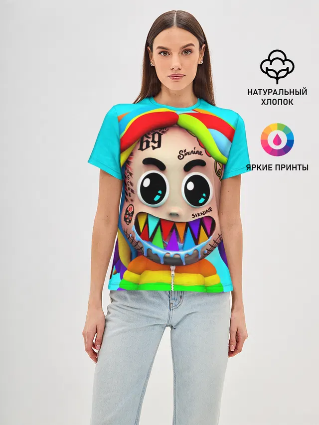 Женская базовая футболка с принтом «6IX9INE»