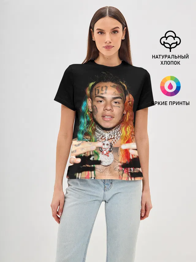 Женская базовая футболка с принтом «6IX9INE»