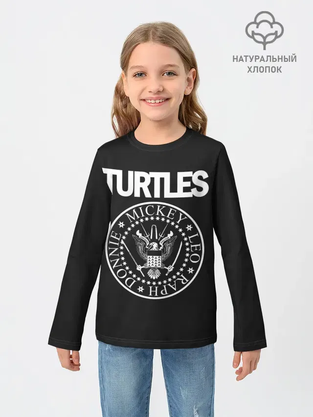 Детский лонгслив с принтом «Черепашки-ниндзя — Ramones x TMNT»