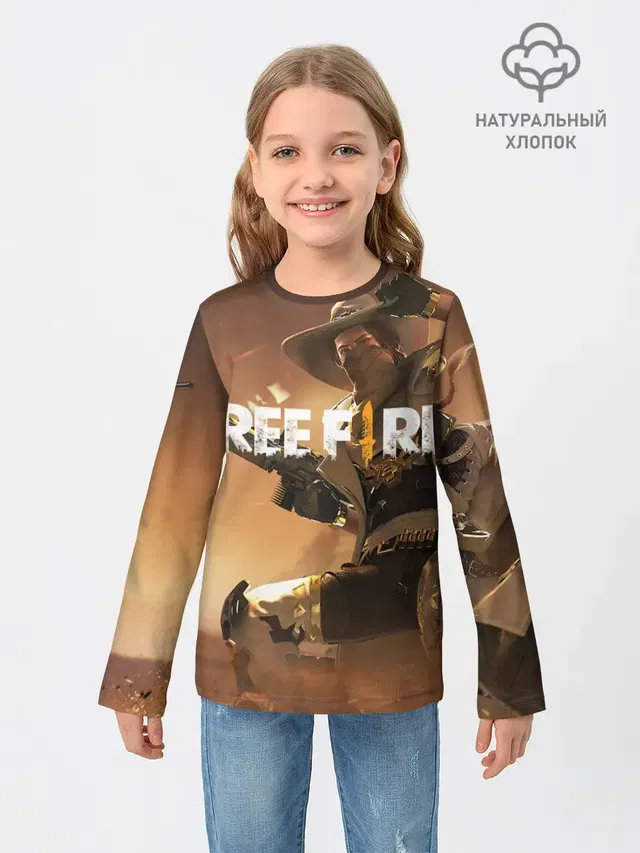 Детский лонгслив с принтом «Cowboy — FREE FIRE»
