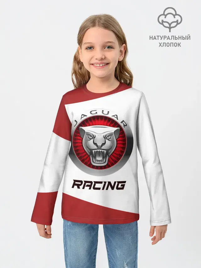 Детский лонгслив с принтом «Jaguar — Ягуар - Racing»