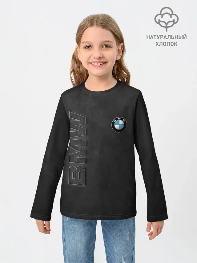 Детский лонгслив с принтом «BMW — BMW LOGO AND INSCRIPTION»
