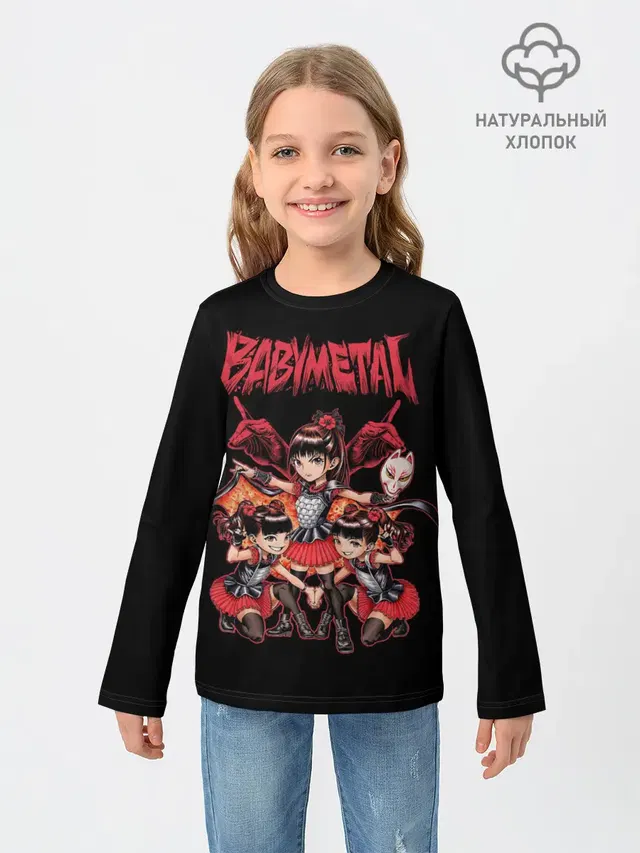 Детский лонгслив с принтом «Babymetal — Метал малышки в деле»