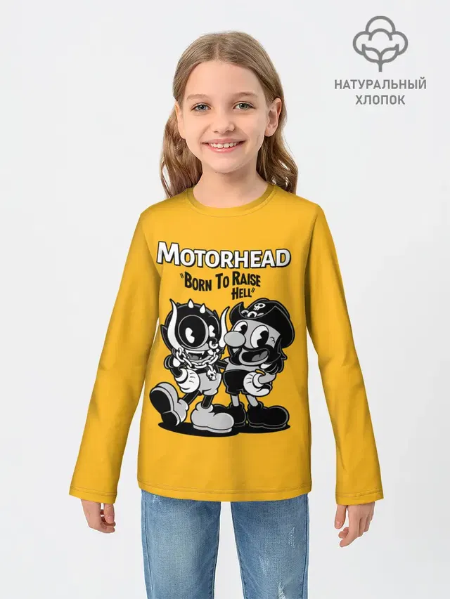 Детский лонгслив с принтом «Motorhead — Motorhead x Cuphead»