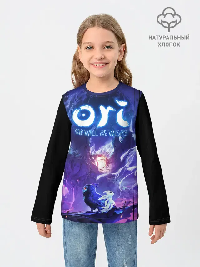 Детский лонгслив с принтом «Ori and the will of the wisps — Ори и Ку»
