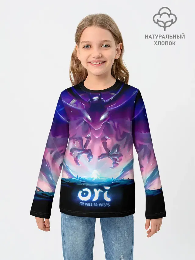 Детский лонгслив с принтом «Ori and the will of the wisps — Shriek ori»