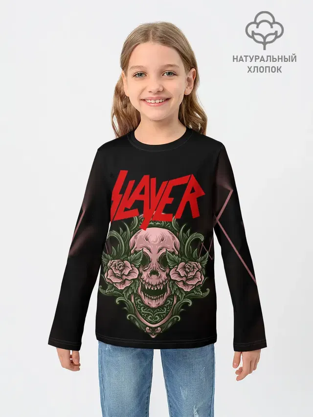 Детский лонгслив с принтом «Slayer — УБИЙЦА»