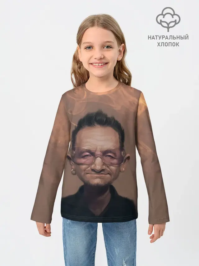 Детский лонгслив с принтом «Боно U2 Ю ТУ»
