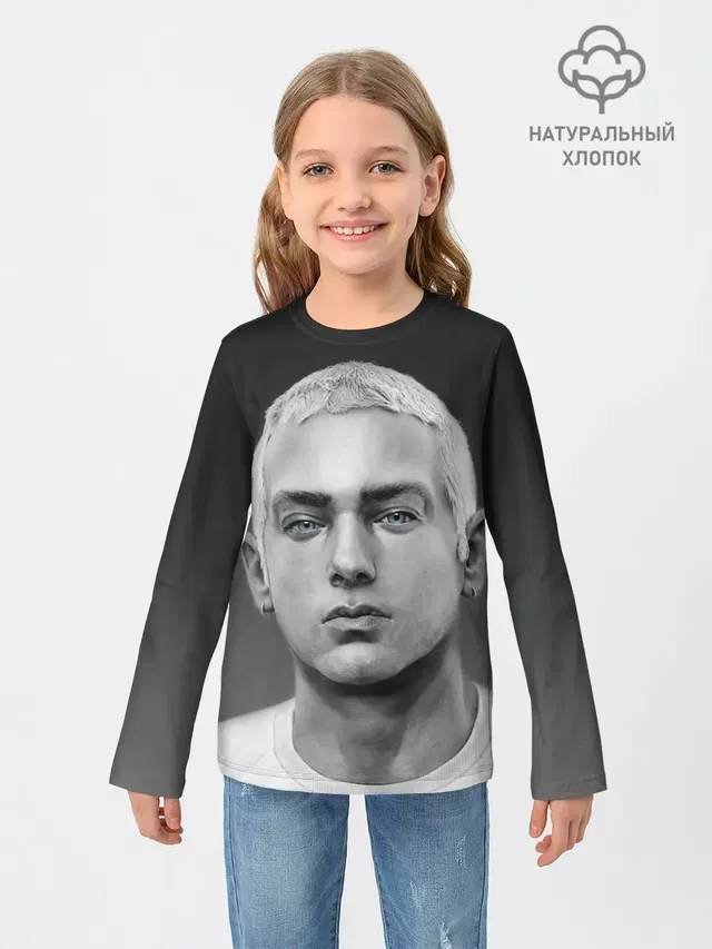 Детский лонгслив с принтом «Eminem — ЭМИНЕМ»