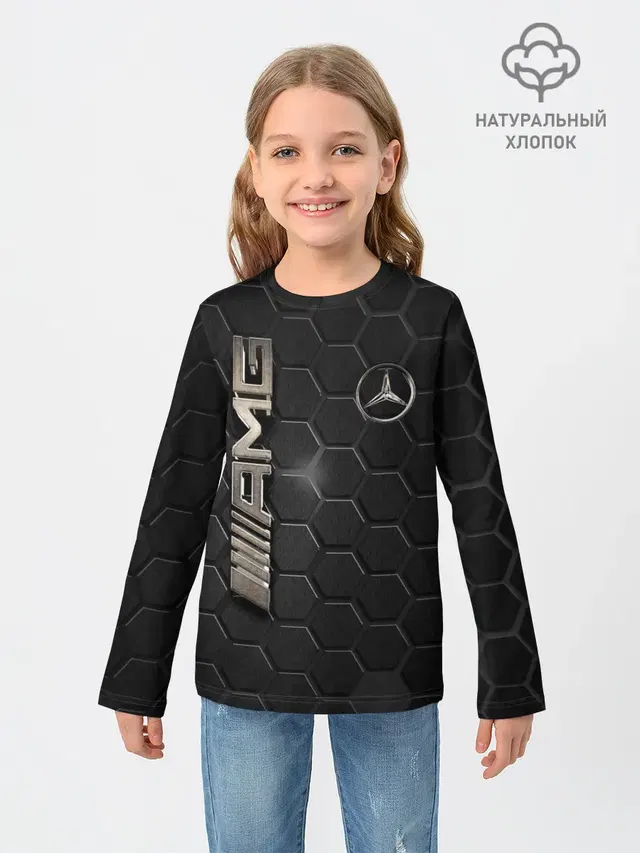 Детский лонгслив с принтом «Merсedes — MERCEDES LOGO BRONZE»