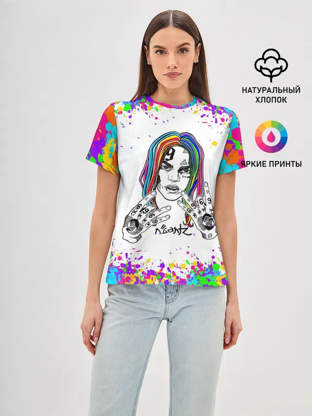 Женская базовая футболка с принтом «6IX9INE — Такеши 6ix9ine»