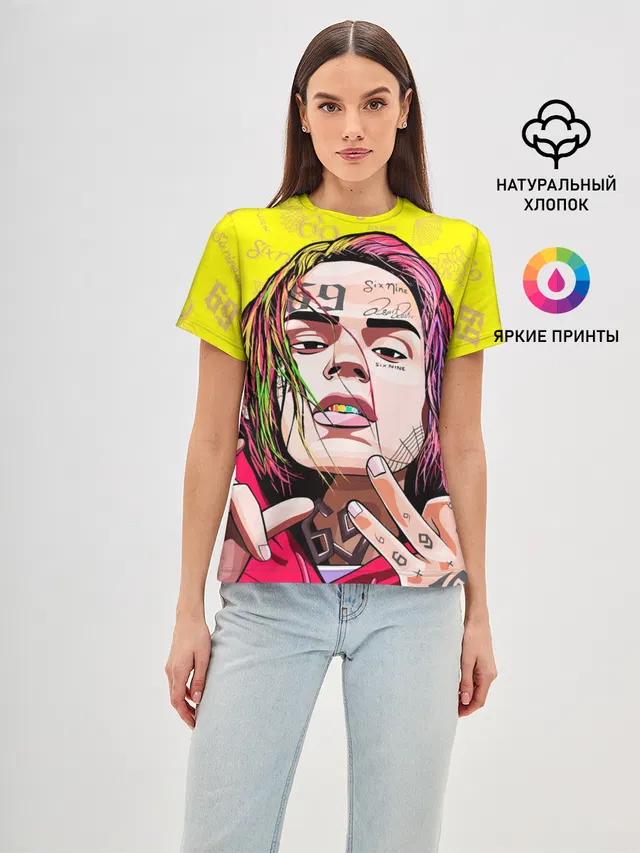 Женская базовая футболка с принтом «6IX9INE»