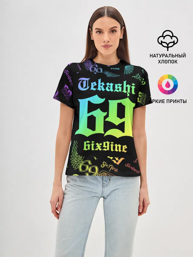 Женская базовая футболка с принтом «6IX9INE»