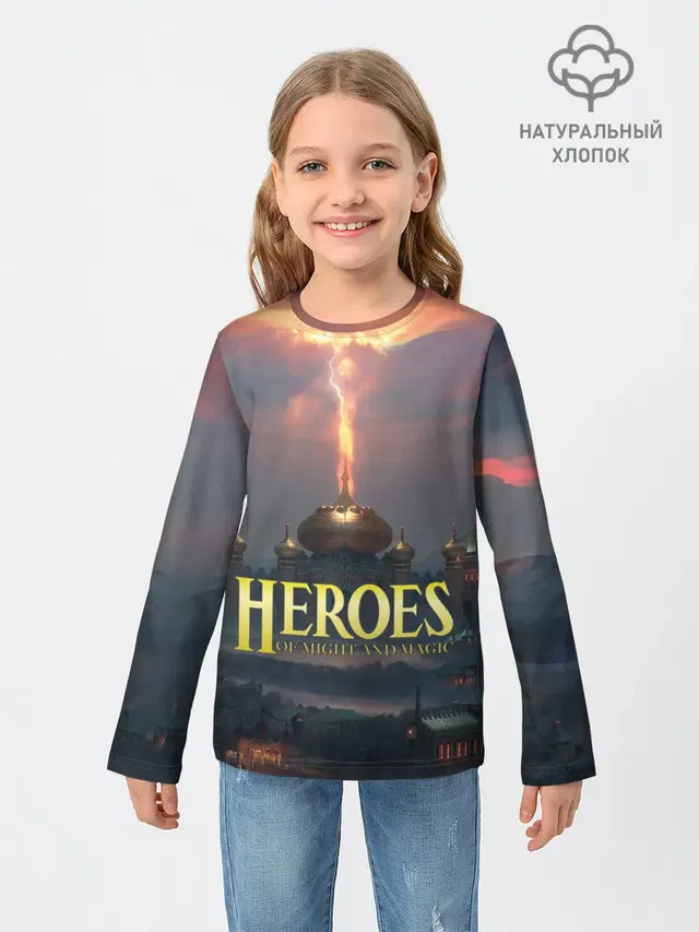 Детский лонгслив с принтом «HoMM — Heroes of Might and Magic — HoM»