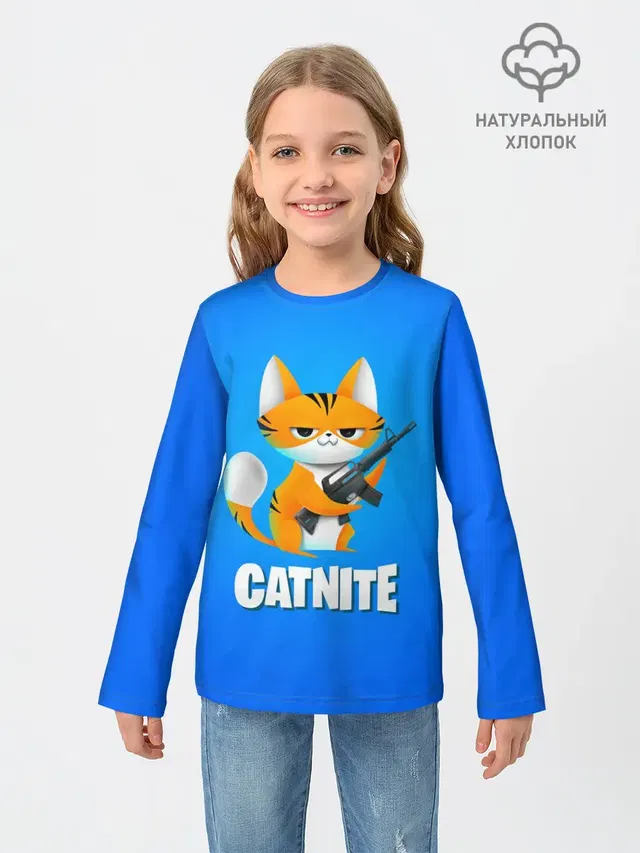 Детский лонгслив с принтом «Фортнайт — Catnite»