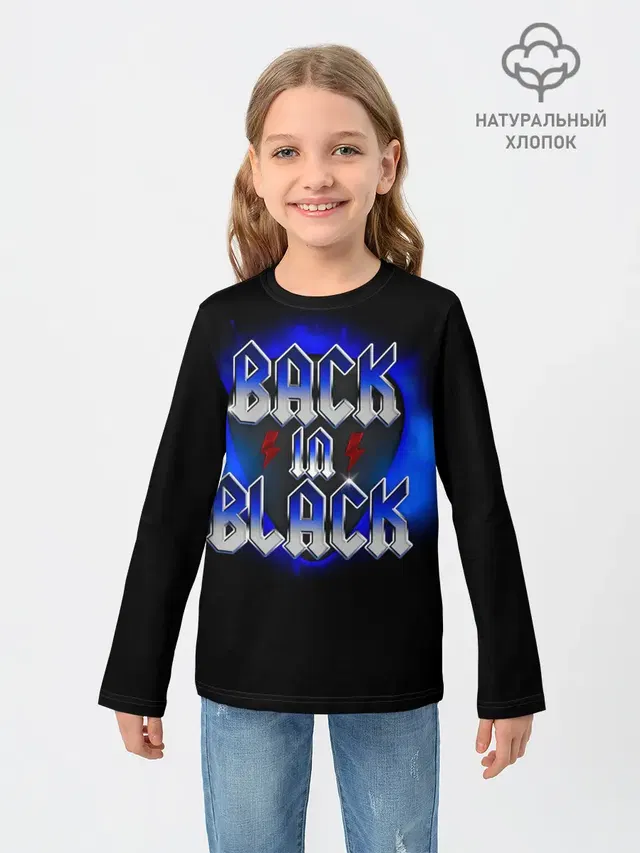 Детский лонгслив с принтом «Guitar pick — BACK in BLACK AC/DC»